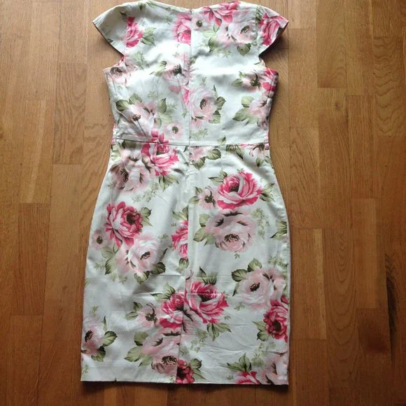 Floral Midi Cap-sleeve Belted Sheath Dress - Picture 4 of 12